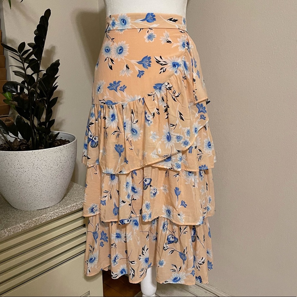 Ann Taylor butterfly floral tiered midi skirt